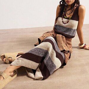 Multicolor Casual Women's Sleeveless Striped Knit Dress